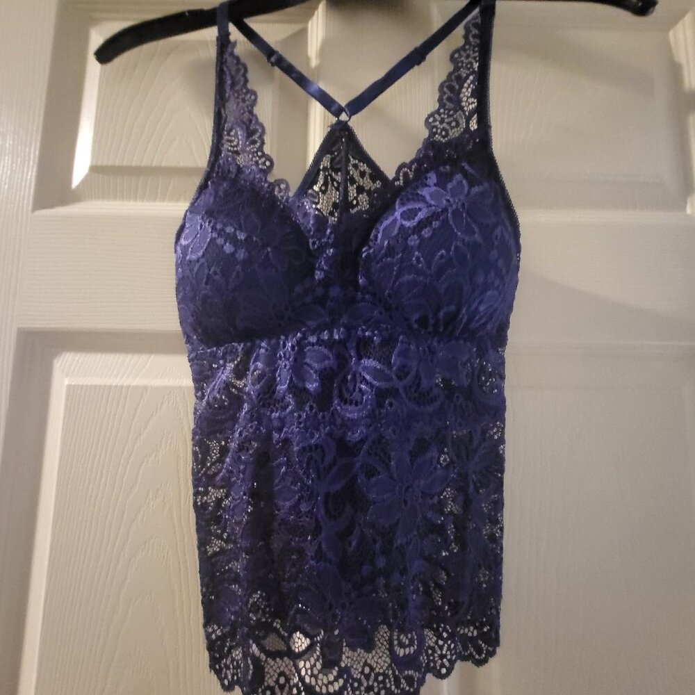 Deep Blue Lace Cami with Adjustable Straps Built-in Bra Racerback S